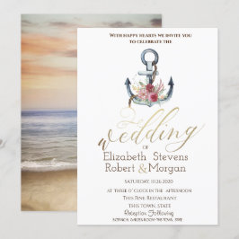 水彩いかり航海の結婚花 招待状