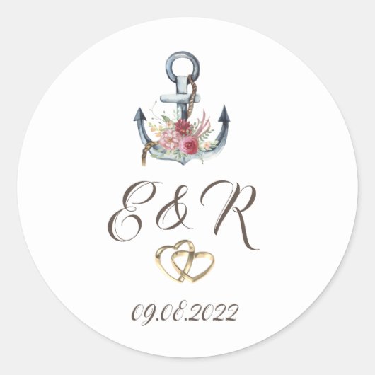 水彩いかり航海の花 ラウンドシール (正面)