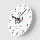 水彩いかり航海の花 ラウンド壁時計 (傾斜)