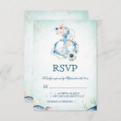 水彩いかり花ヒトデビーチ結婚式 出欠カード (正面/裏面)