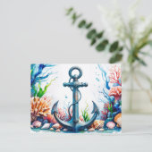 水彩いかり、コーラルリーフ、シーシェル ポストカード (スタンド正面)