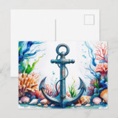 水彩いかり、コーラルリーフ、シーシェル ポストカード (正面/裏面)