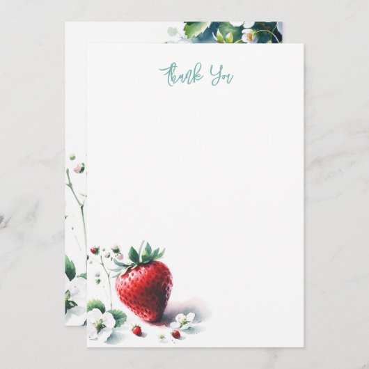 水彩いちご有難うご注意カード サンキューカード (正面/裏面)