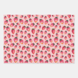 水彩いちご柄ハンドボ絵を描ホー ラッピングペーパーシート