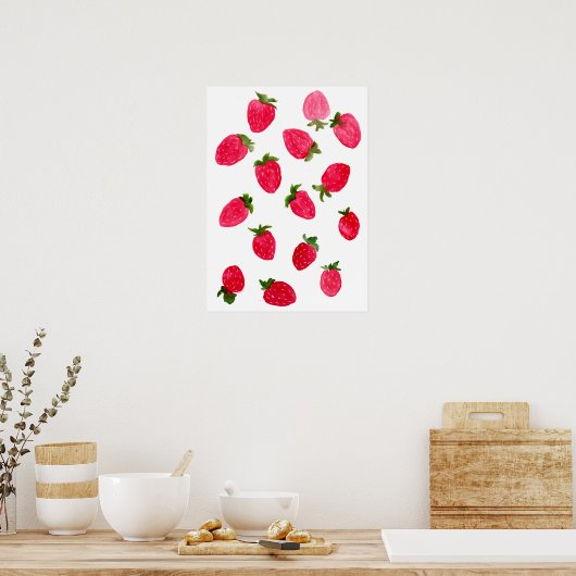 水彩いちご模様 ポスター (キッチン)