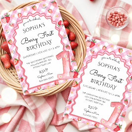 水彩いちご第1誕生日 招待状