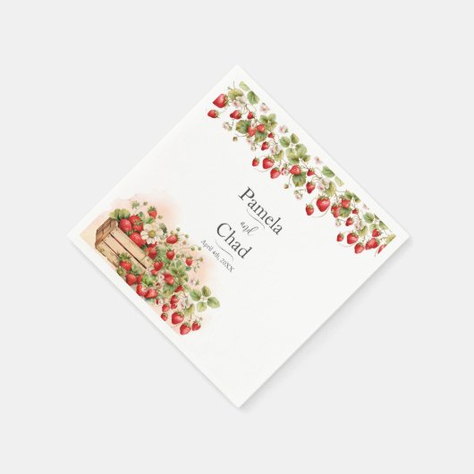 水彩いちご結婚の スタンダードカクテルナプキン (角)