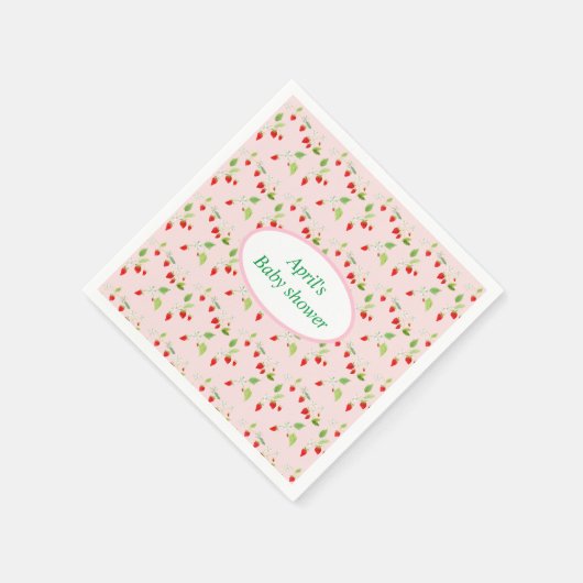 水彩いちご花模様ベビーシャワー スタンダードカクテルナプキン (角)