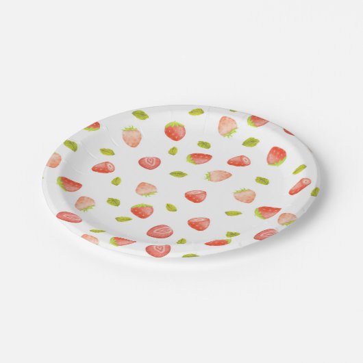 水彩いちご誕生日パーティー ペーパープレート (アングル)