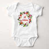 水彩いちご1日の誕生日 ベビーボディスーツ (正面)