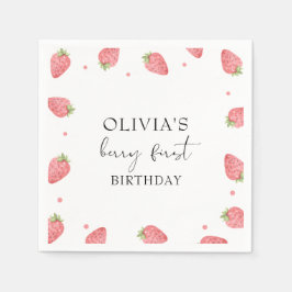 水彩いちご1st誕生日パーティーベリー スタンダードカクテルナプキン