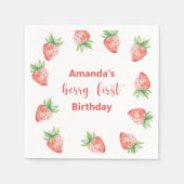 水彩いちご1st誕生日パーティー スタンダードカクテルナプキン (正面)