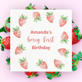 水彩いちご1st誕生日パーティー スタンダードカクテルナプキン