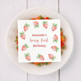 水彩いちご1st誕生日パーティー スタンダードカクテルナプキン