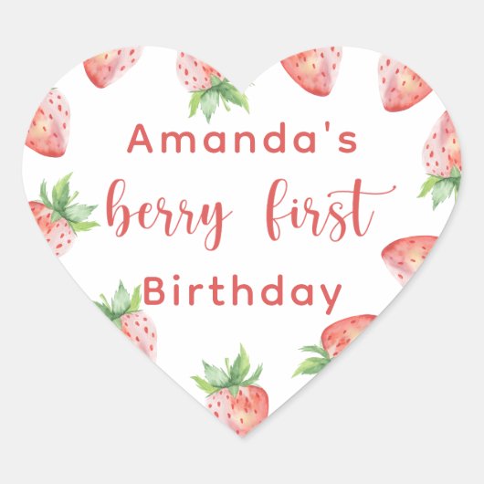 水彩いちご1st誕生日パーティー ハートシール (正面)