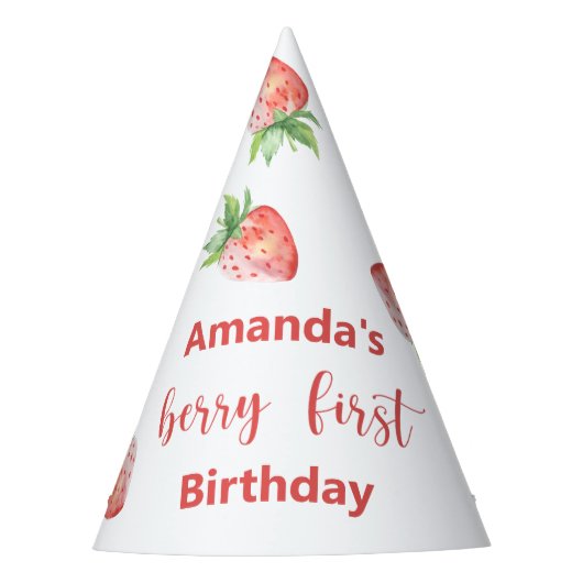 水彩いちご1st誕生日パーティー パーティーハット (正面)