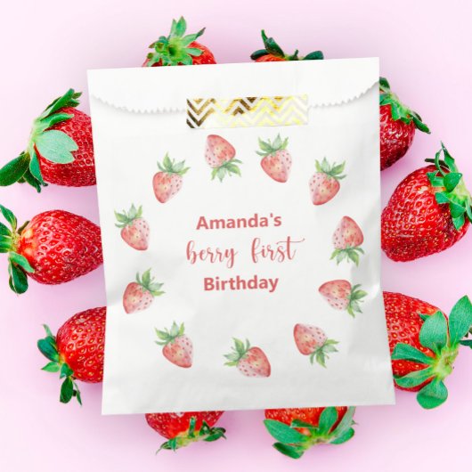 水彩いちご1st誕生日パーティー フェイバーバッグ