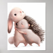 水彩うさぎとハリネズミのハグ | うさぎの壁プリント ポスター (正面)