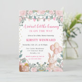 水彩うさぎとピンクの花のベビーシャワー 招待状 (スタンド正面)
