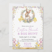 水彩うさぎと春の花 イースター 招待状 (正面)