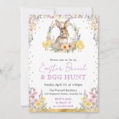 水彩うさぎと春の花 イースター 招待状 (正面)
