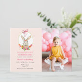 水彩うさぎの写真付き1歳誕生日 招待状 (スタンド正面)