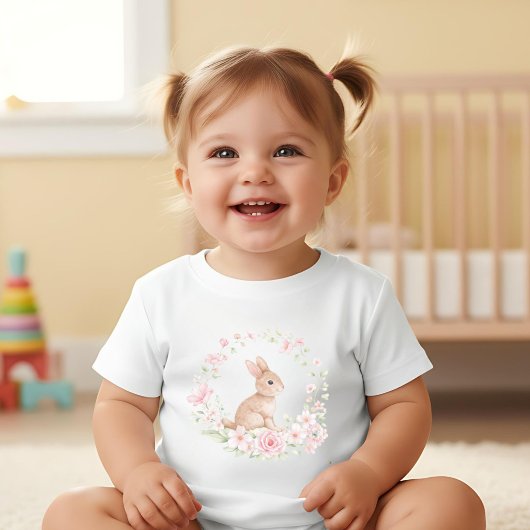 水彩うさぎの花輪 ベビーボディスーツ