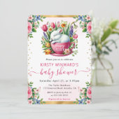 水彩うさぎ春の花赤ちゃんシャワー 招待状 (スタンド正面)