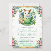 水彩うさぎ 春の花 イースター ブランチ 招待状 (正面)