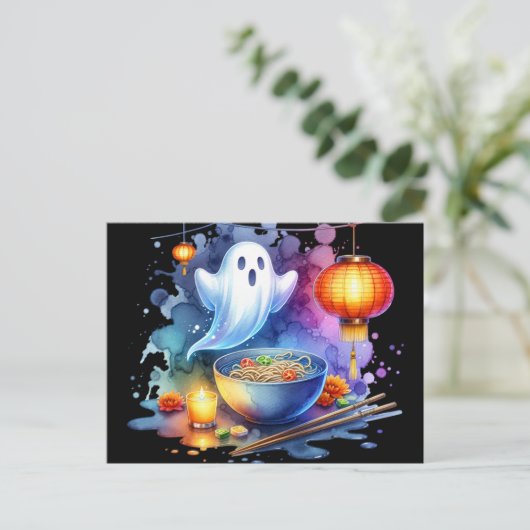 水彩おなかをすかせたゴーストフェスティバル ポストカード (スタンド正面)