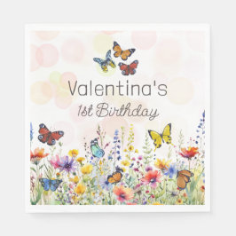 水彩おもしろいカラフルワイルドフラワー&蝶 スタンダードランチョンナプキン