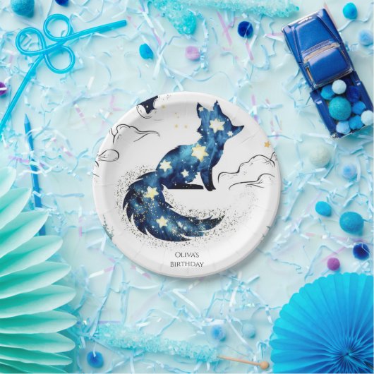 水彩おもしろいキツネ誕生日 ペーパープレート (パーティー)