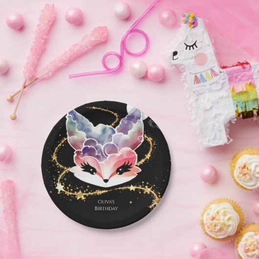 水彩おもしろいキツネ誕生日 ペーパープレート (パーティー)