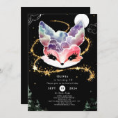 水彩おもしろいキツネ誕生日 招待状 (正面/裏面)