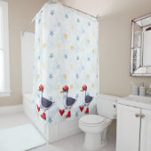 水彩おもしろいシーガル漫画レッドブルーキッズ シャワーカーテン (インサイチュ)