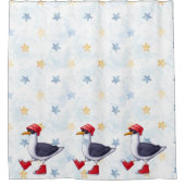 水彩おもしろいシーガル漫画レッドブルーキッズ シャワーカーテン (正面)