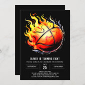 水彩おもしろいボーイバスケットボール誕生日 招待状 (正面/裏面)