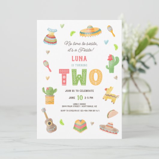 水彩おもしろいメキシカンフィエスタ2nd誕生日パーティー 招待状 (スタンド正面)