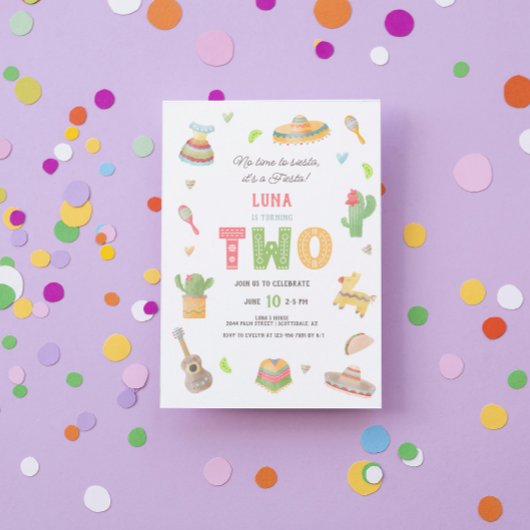 水彩おもしろいメキシカンフィエスタ2nd誕生日パーティー 招待状