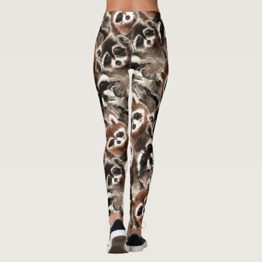水彩おもしろいラクーン家族かわいい動物アート レギンス (裏面)