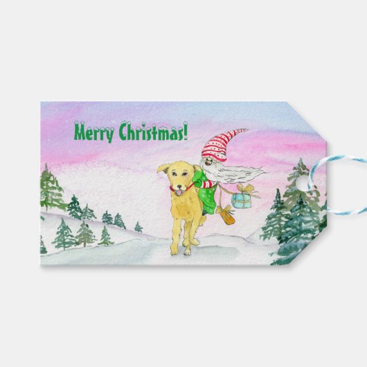 水彩おもしろいラブラドール及び格言クリスマス ギフトタグ (正面(横))