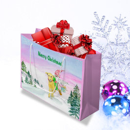 水彩おもしろいラブラドール及び格言クリスマス ラージペーパーバッグ