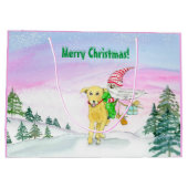 水彩おもしろいラブラドール及び格言クリスマス ラージペーパーバッグ (裏面)