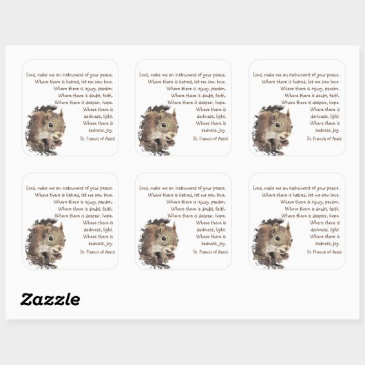 水彩おもしろいリス動物セントフランシス祈りの言葉 スクエアシール (シート)