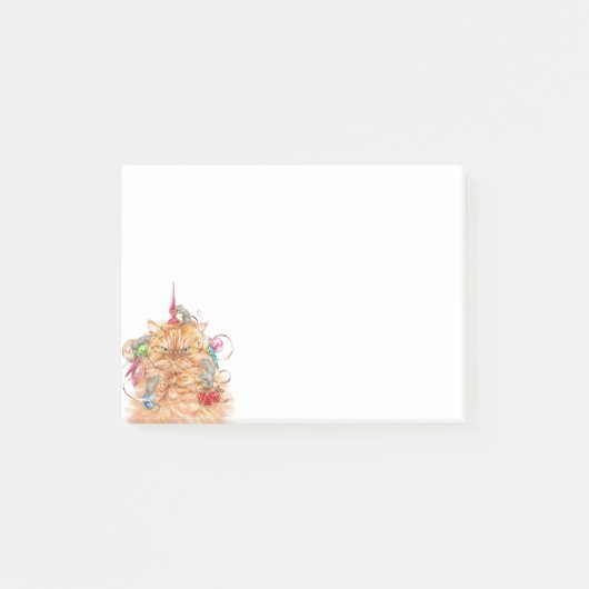 水彩おもしろい不機嫌な猫猫クリスマス ポストイット (正面)