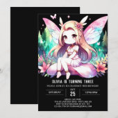 水彩おもしろい妖精誕生日 招待状 (正面/裏面)