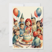 水彩おもしろい漫画誕生日シーン 招待状 (裏面)