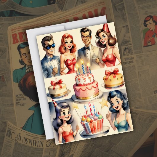 水彩おもしろい漫画誕生日シーン 招待状