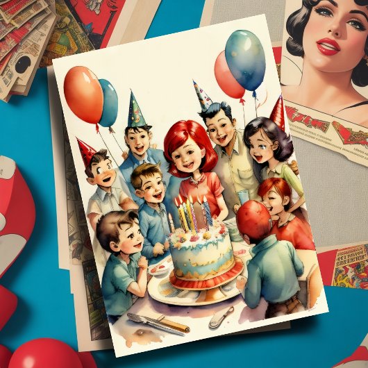 水彩おもしろい漫画誕生日シーン 招待状