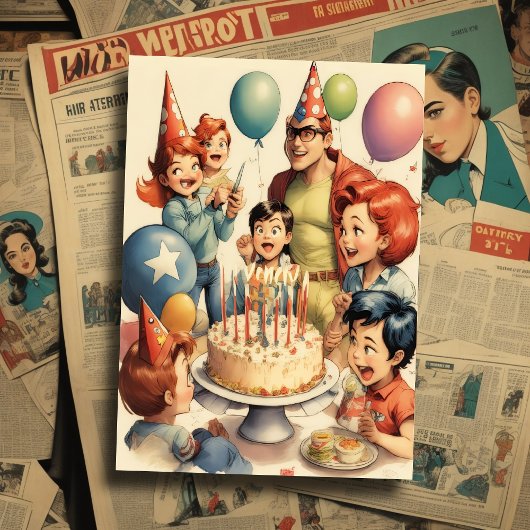 水彩おもしろい漫画誕生日シーン 招待状